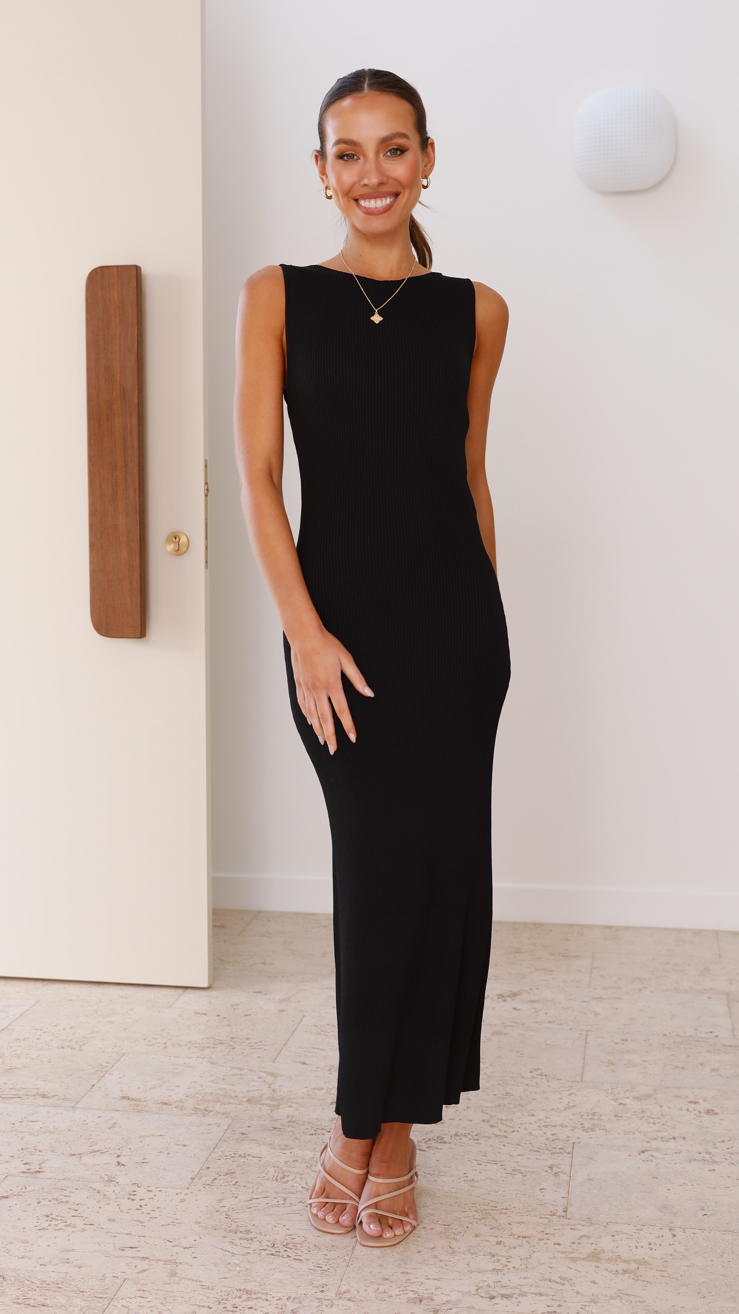 Delilah Knit Maxi Dress - Black