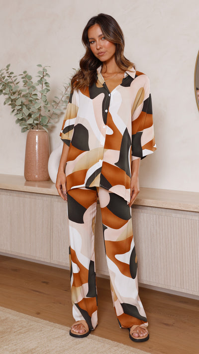 Load image into Gallery viewer, Bailie Shirt and Pants Set - Brown/Orange
