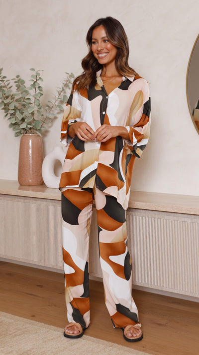 Load image into Gallery viewer, Bailie Shirt and Pants Set - Brown/Orange
