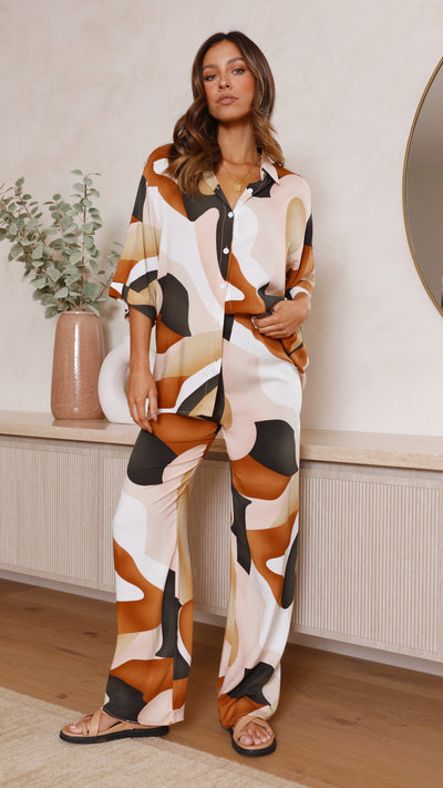 Load image into Gallery viewer, Bailie Shirt and Pants Set - Brown/Orange - Billy J
