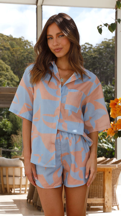 Load image into Gallery viewer, Kai Button Up Shirt and Shorts Set - Blue

