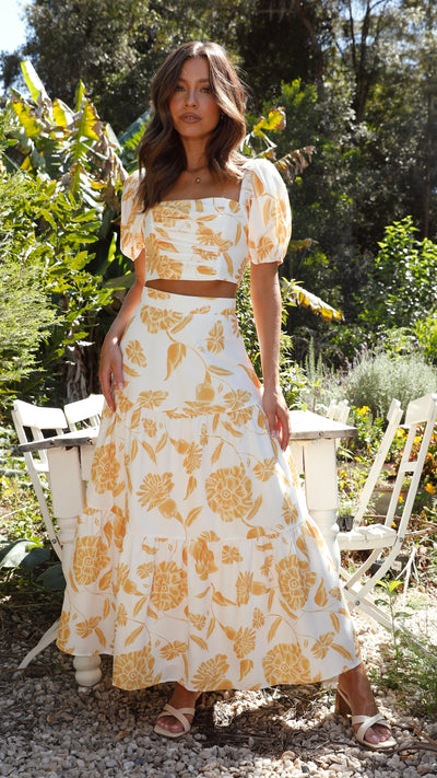 Load image into Gallery viewer, Calla Top and Maxi Skirt Set - Yellow/White Floral
