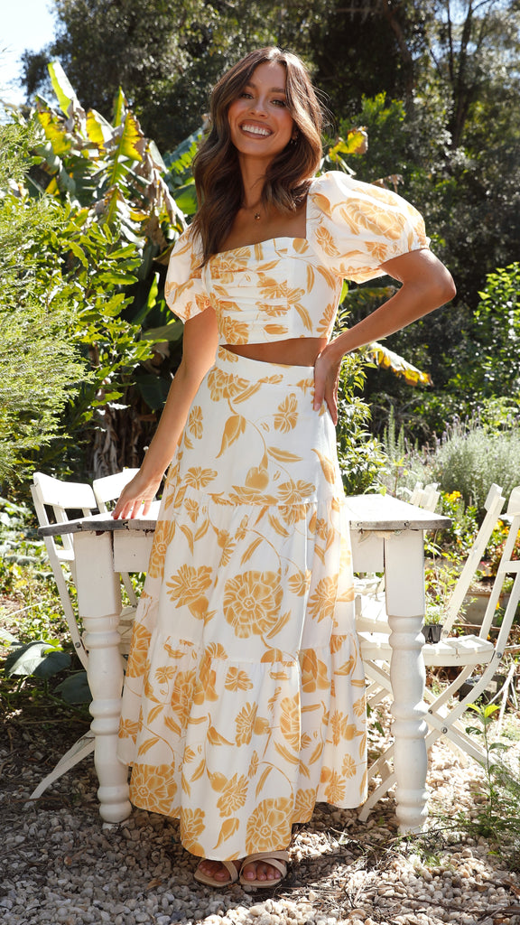Calla Top and Maxi Skirt Set - Yellow/White Floral