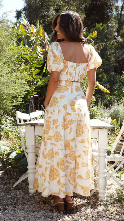 Load image into Gallery viewer, Calla Top and Maxi Skirt Set - Yellow/White Floral
