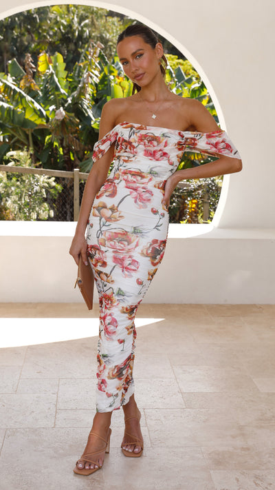 Load image into Gallery viewer, Kylie Maxi Dress - Orange/Red Floral
