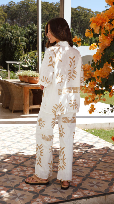 Load image into Gallery viewer, Bailie Shirt and Pants Set - White/Beige Aztec - Billy J
