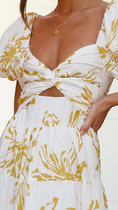 Load image into Gallery viewer, Adena Maxi Dress - Mustard/White Floral - Billy J

