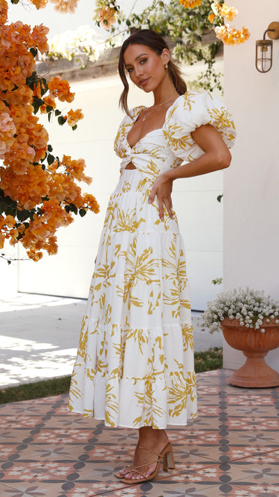 Load image into Gallery viewer, Adena Maxi Dress - Mustard/White Floral
