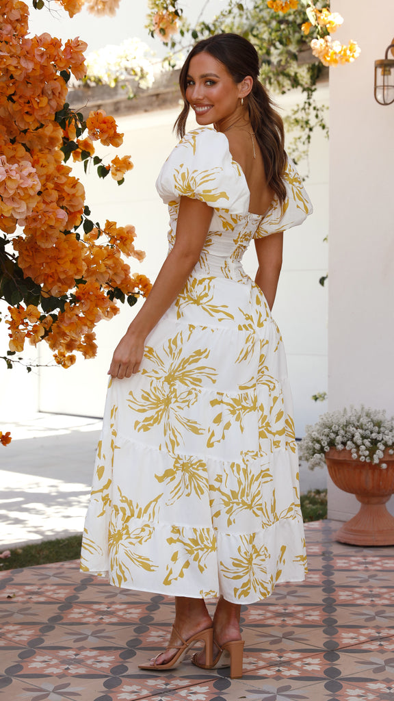 Adena Maxi Dress - Mustard/White Floral - Billy J