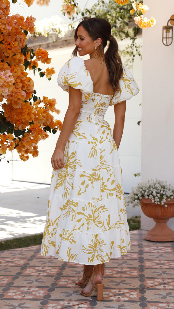 Adena Maxi Dress - Mustard/White Floral - Billy J