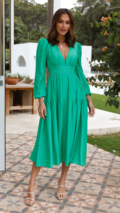Load image into Gallery viewer, Erin Long Sleeve Midi Dress - Green - Billy J
