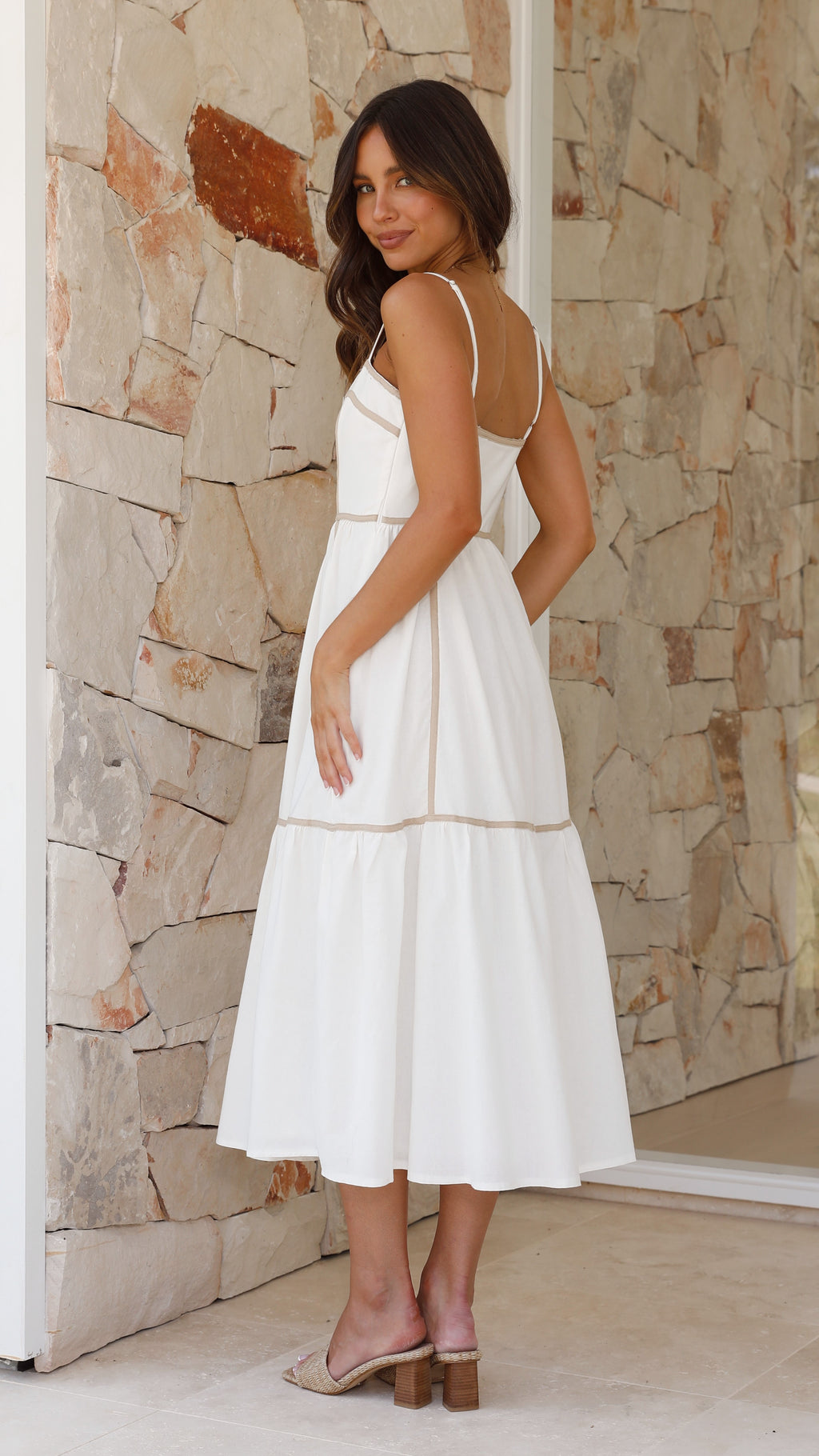 Baina Midi Dress - White / Beige