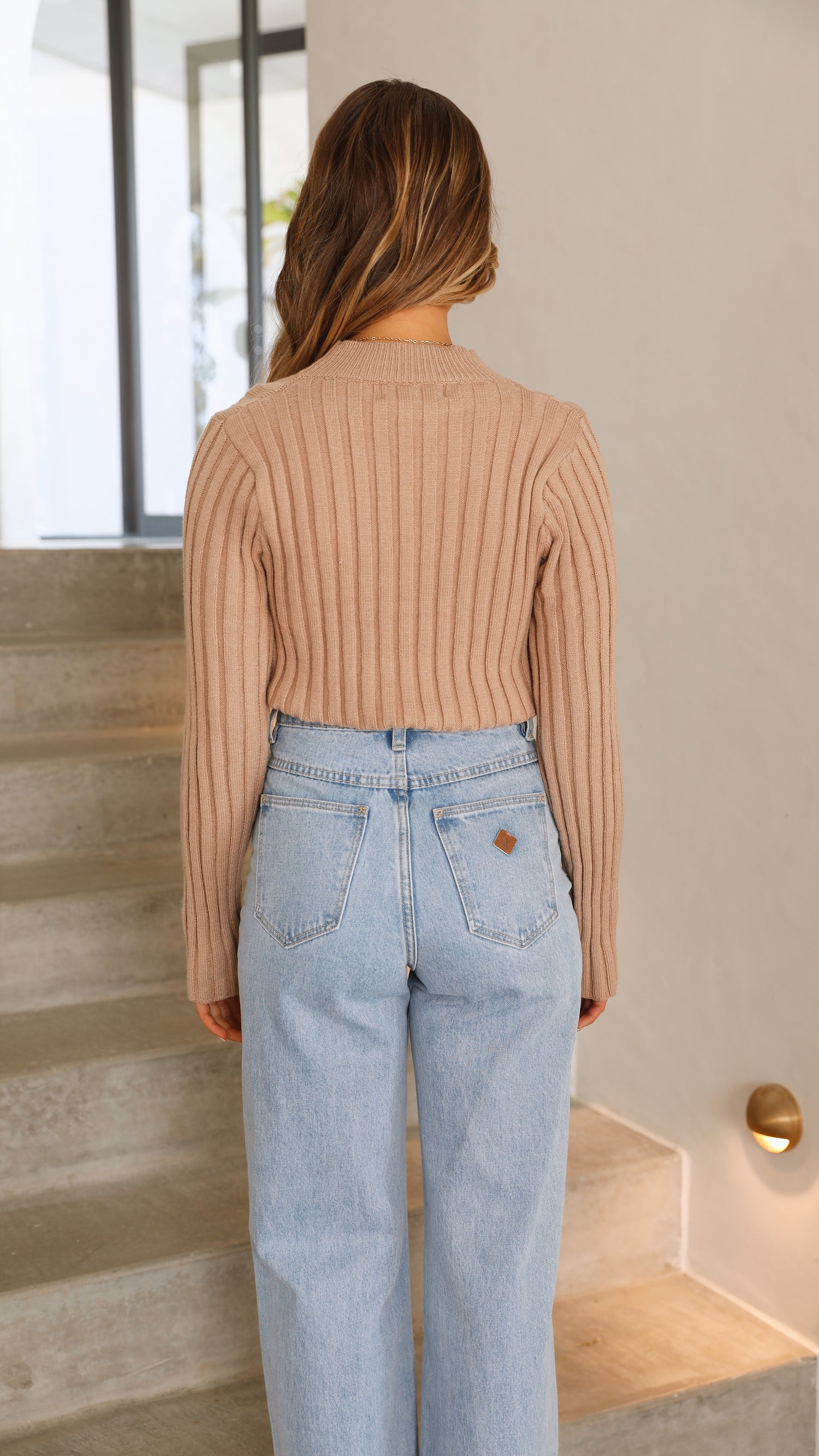 Imogen Long Sleeve Knit Crop - Camel - Billy J