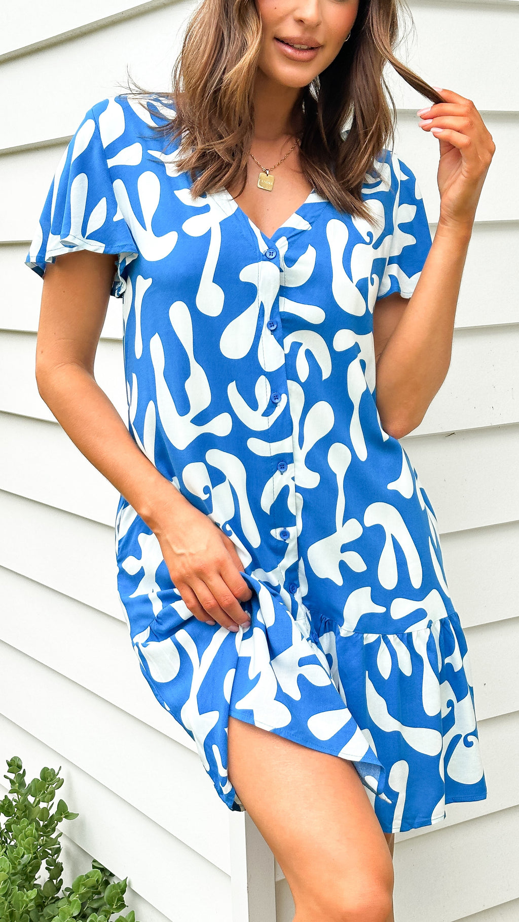 Taini Mini Dress - Blue Print