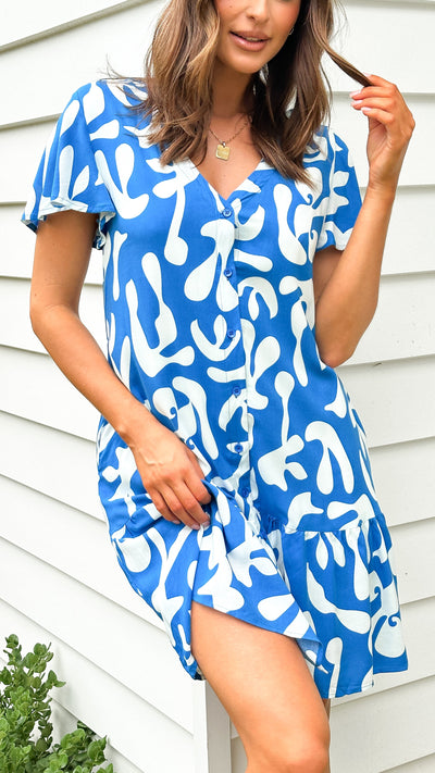 Load image into Gallery viewer, Taini Mini Dress - Blue Print
