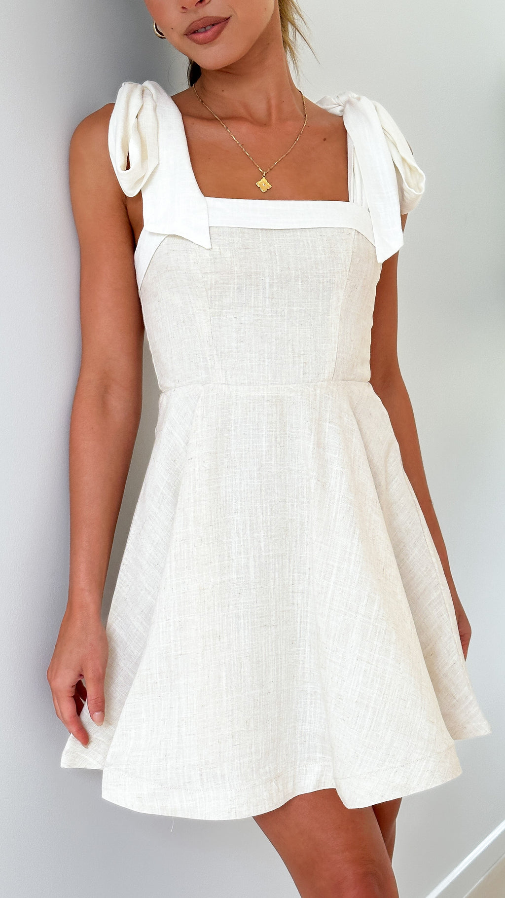 Balta Mini Dress - Oat / White