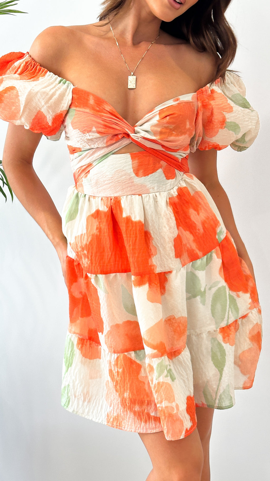 Coral Mini Dress - Orange Floral