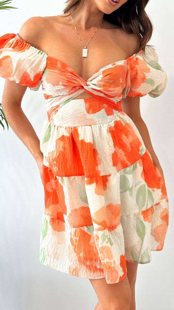 Coral Mini Dress - Orange Floral - Billy J