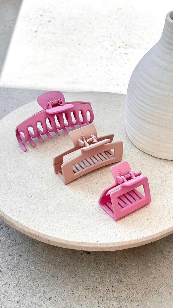 Larna 3 Pack Claw Clips - Pink/Beige