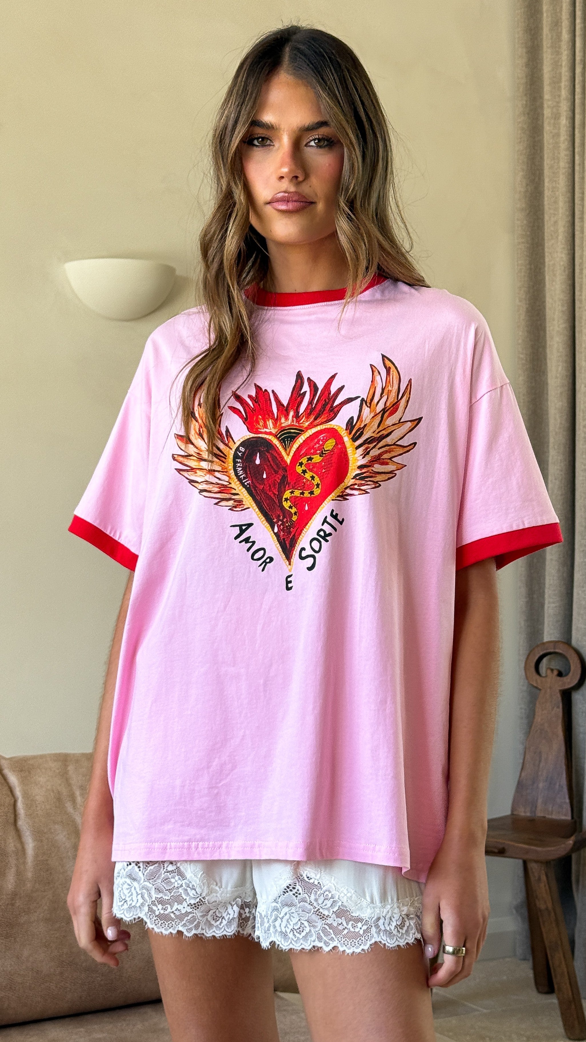 Amor E Sorte Oversized Tee - Pink/Red - Billy J