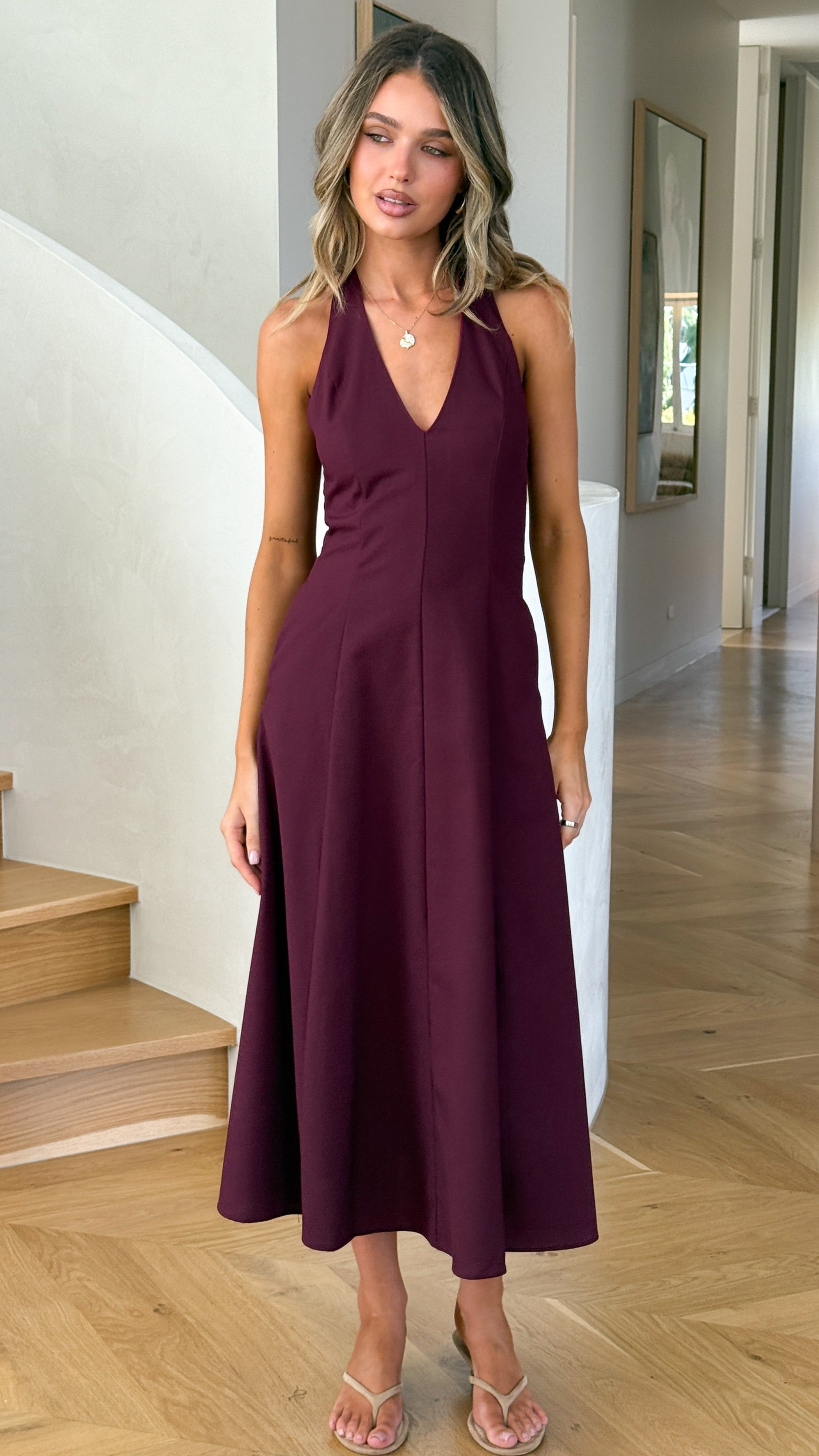 Chandler Midi Dress - Wine - Billy J