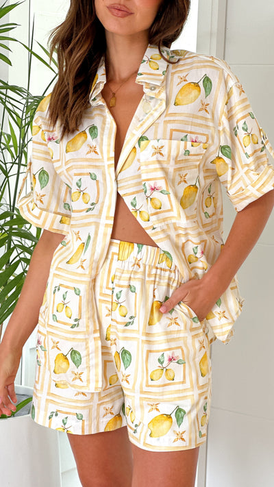 Load image into Gallery viewer, Abey Button Up Shirt and Shorts Set - Lemons and Love
