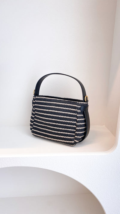 Load image into Gallery viewer, Lottie Woven Mini Handbag - Black/Natural - Billy J
