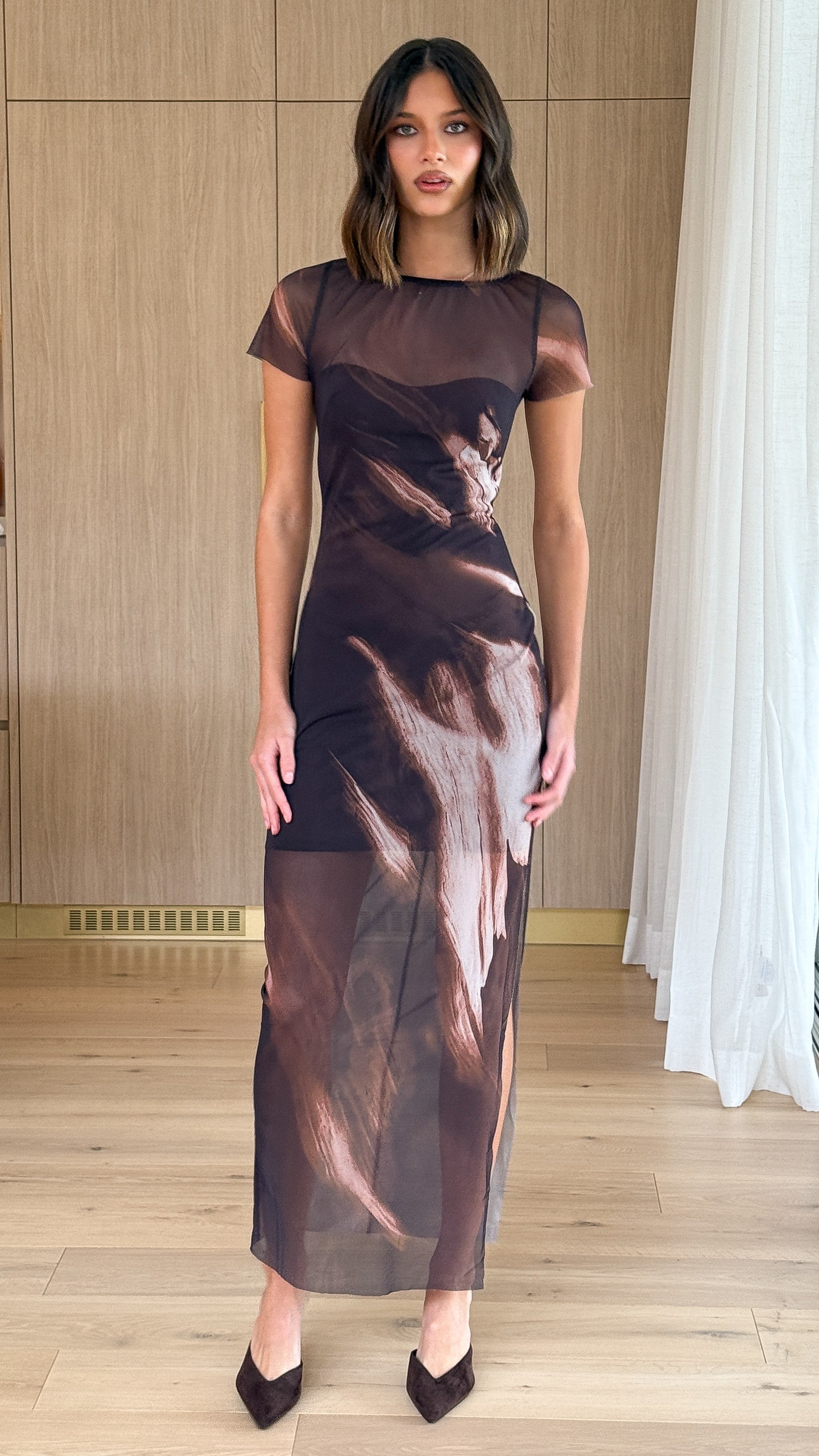Pia Sheer Maxi Dress - Cocoa Ochre - Buy Women's Dresses - Billy J
