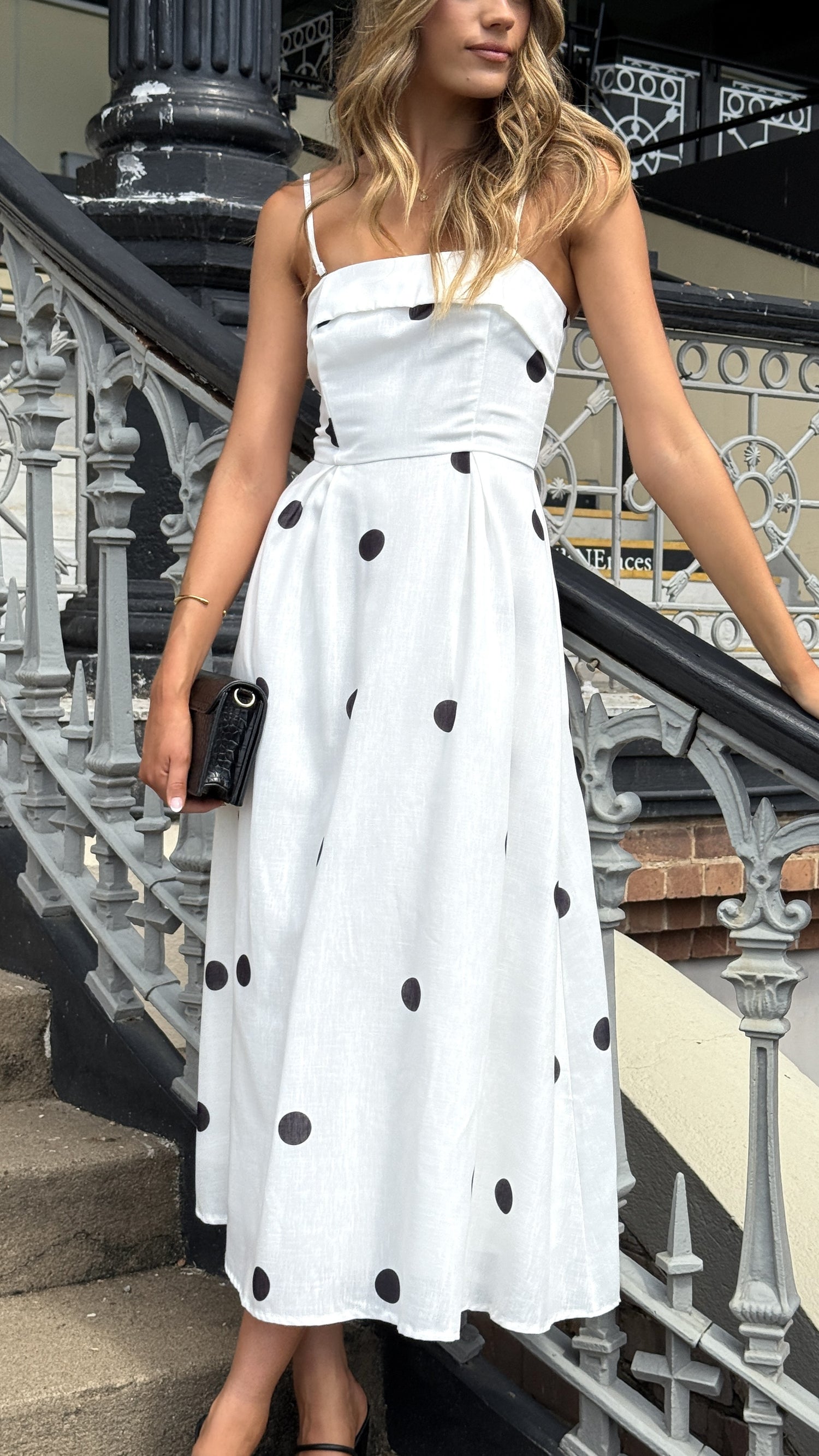 Tahlia Midi Dress - White Polka Print - Billy J