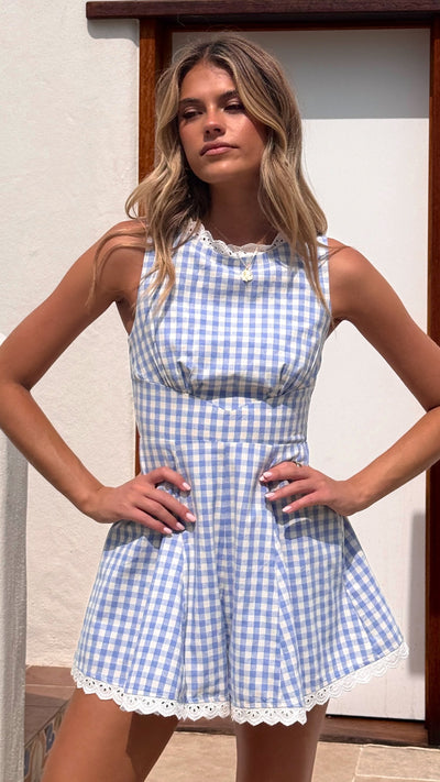 Load image into Gallery viewer, Shiamber Playsuit - Blue Check - Billy J
