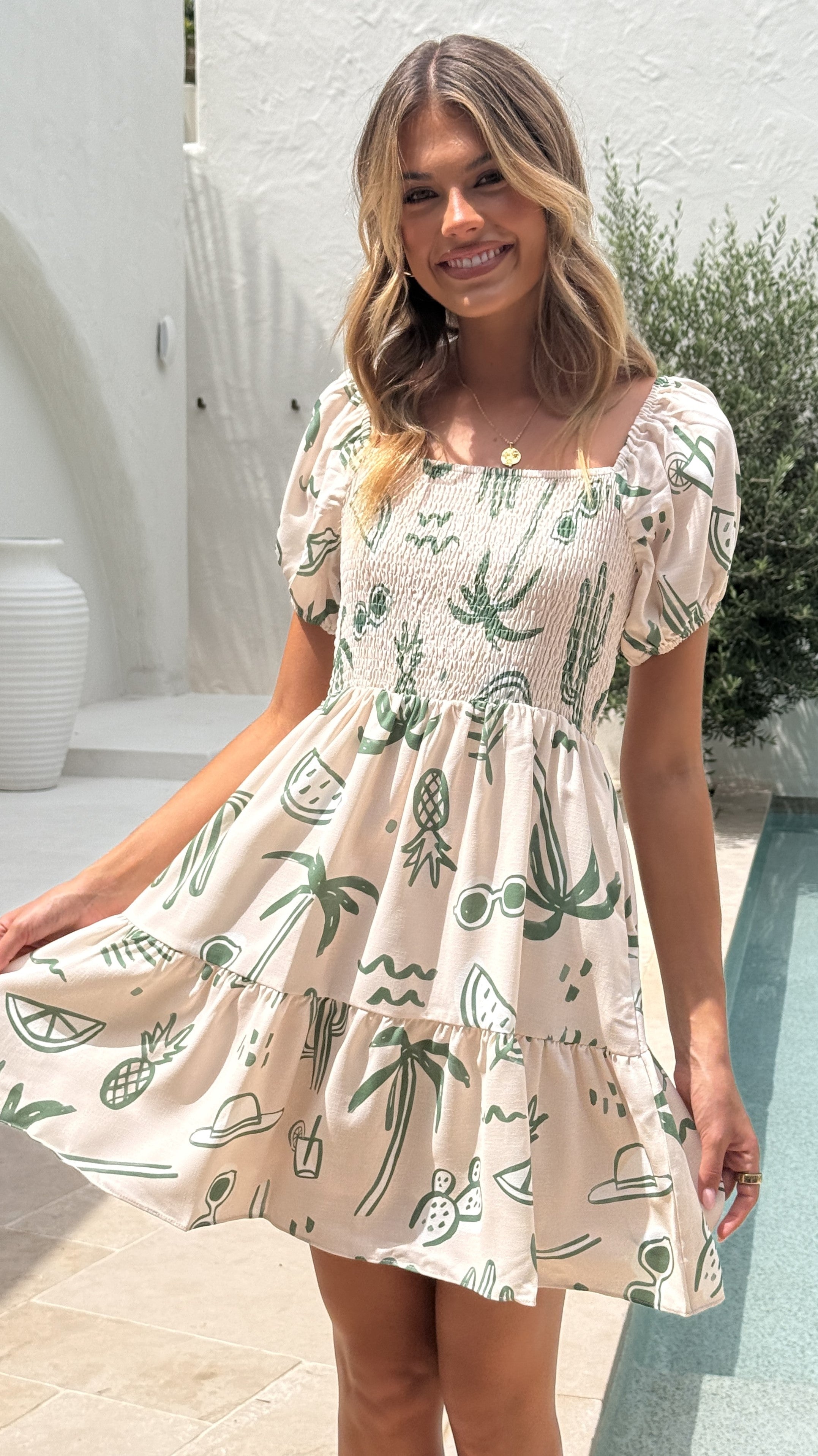 Zada Mini Dress - Green Palm - Billy J