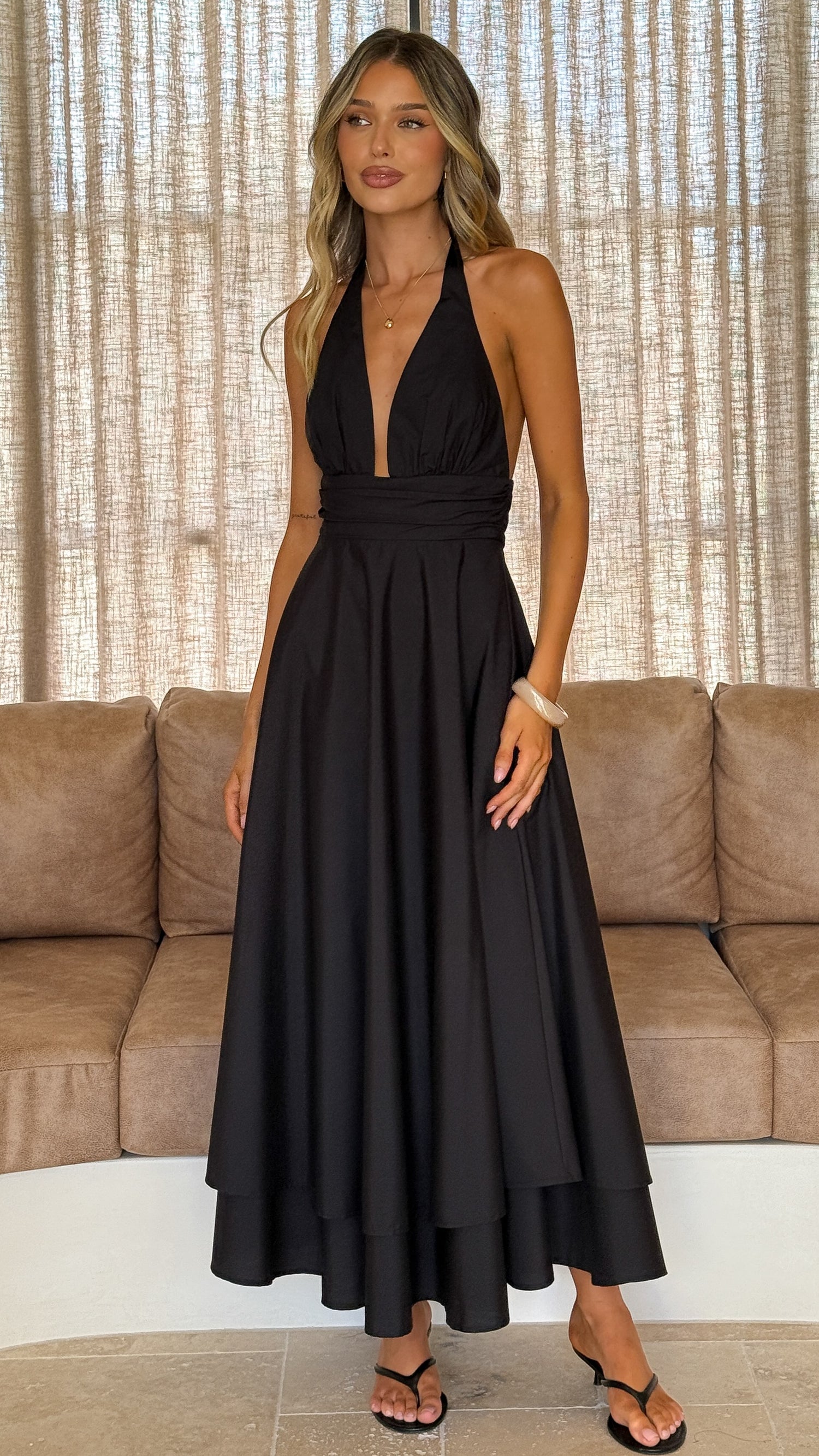 Kathy Halter Neck Maxi Dress - Black - Billy J