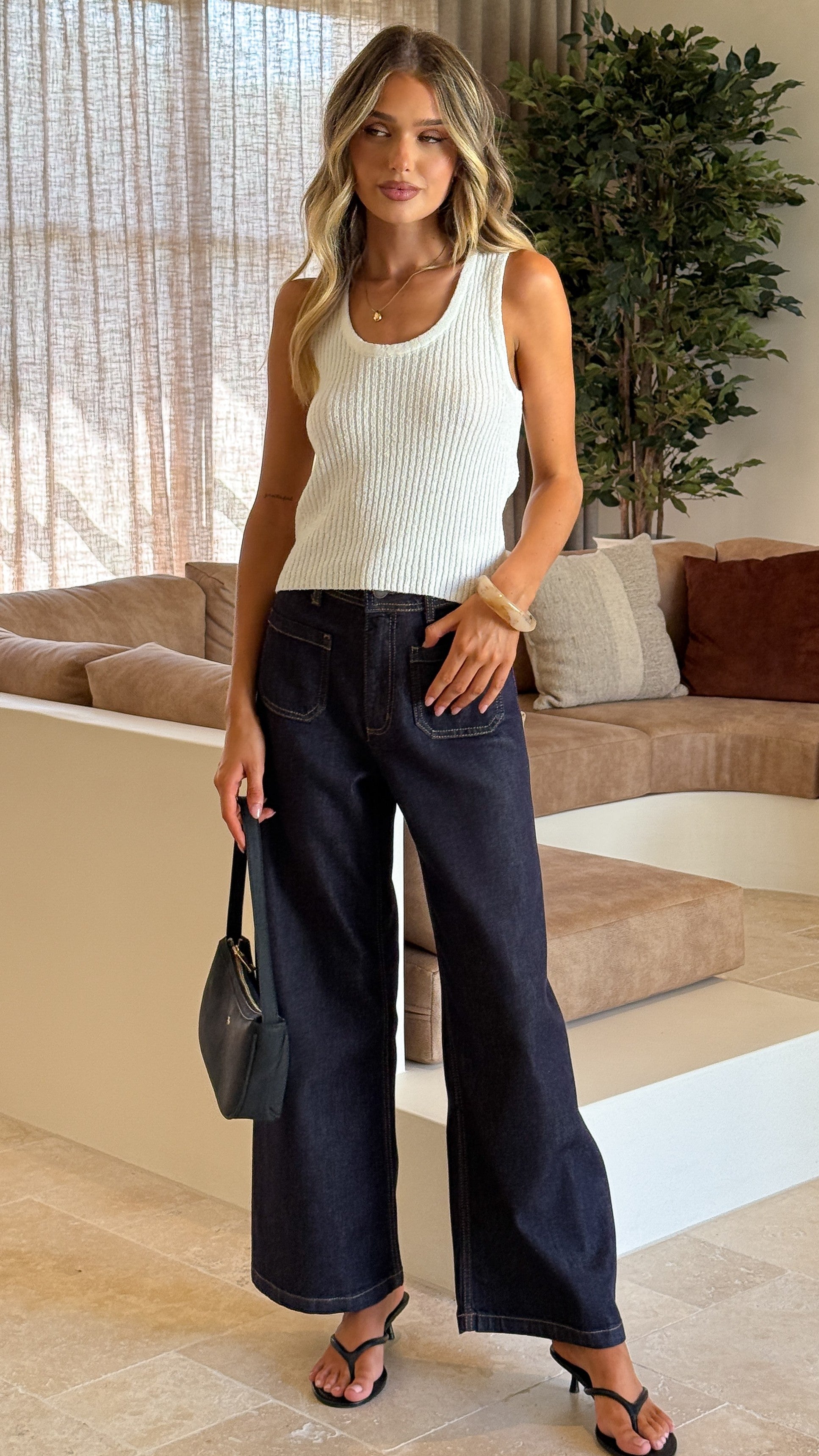 Yuko Front Pocket Straight Leg Jeans - Dark Wash - Billy J