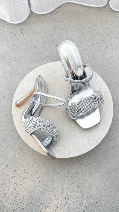 Load image into Gallery viewer, Brandi Heel - Silver Metallic Diamante
