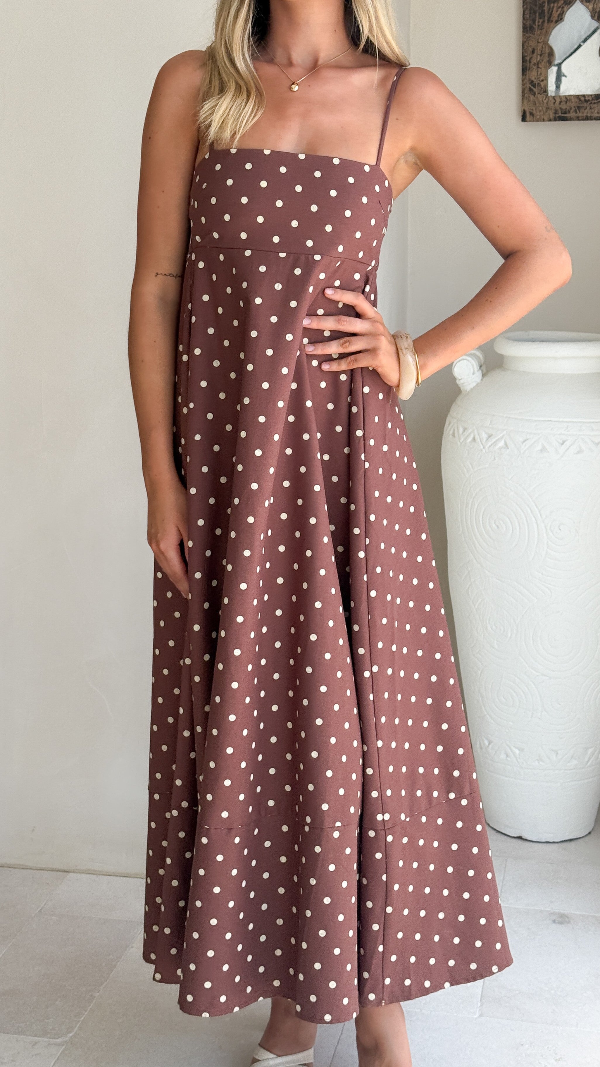 Elie Maxi Dress - Chocolate/Cream Polka Dot - Billy J