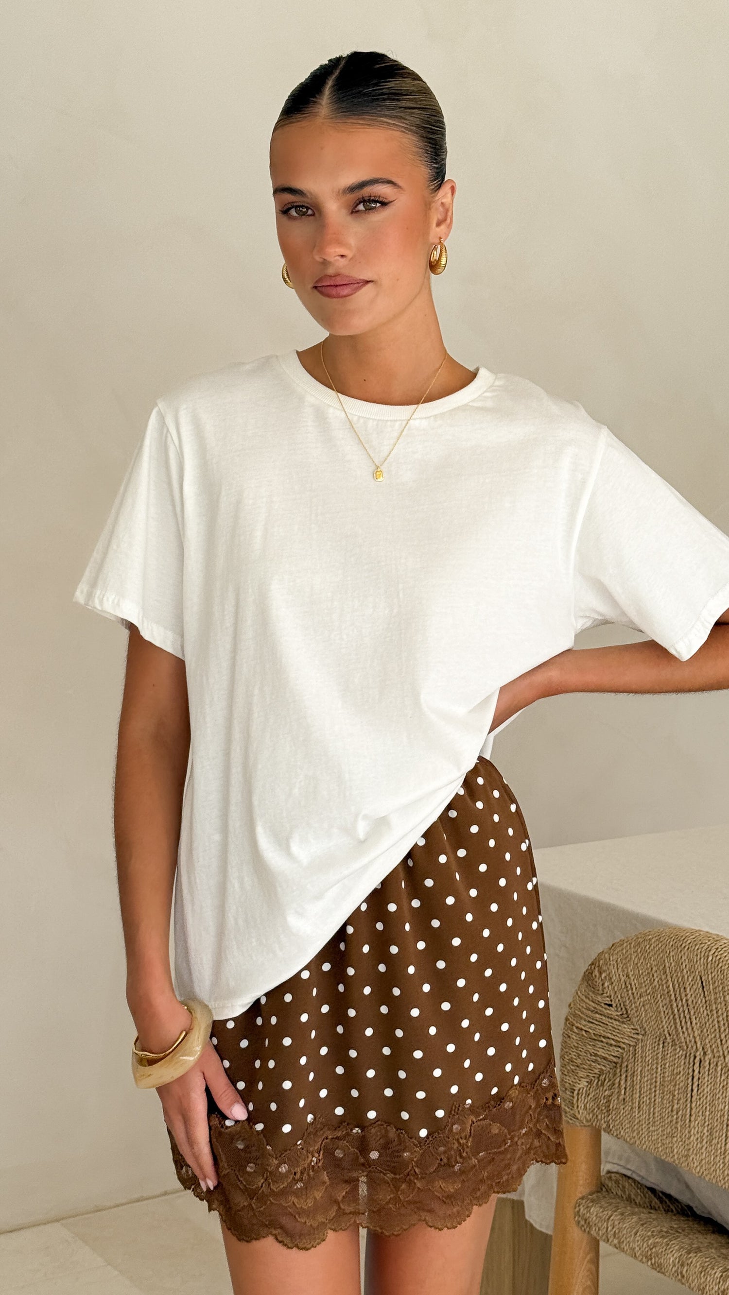 Kiki Lace Mini Skirt - Chocolate Polka - Billy J