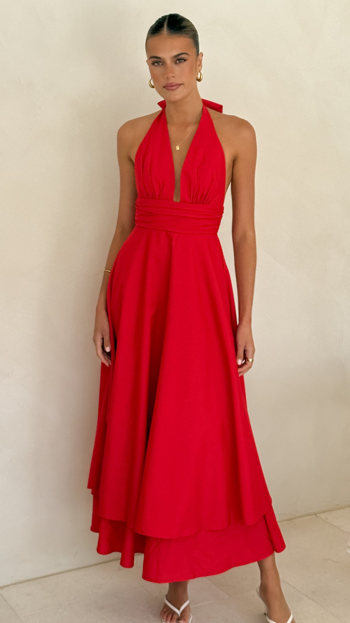 Kathy Halter Neck Maxi Dress - Red - Billy J