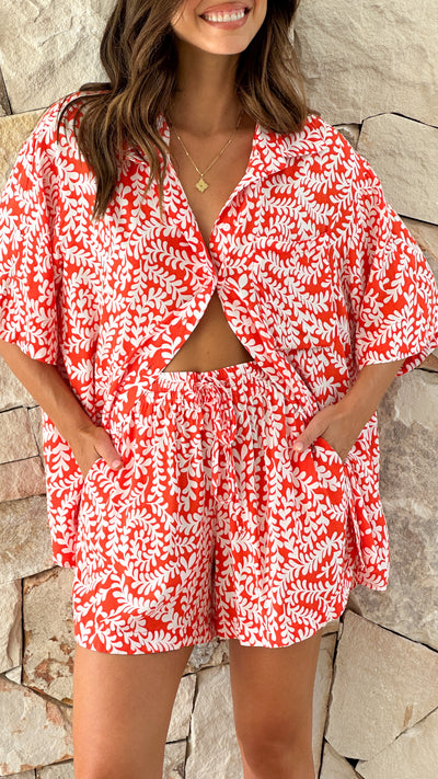 Load image into Gallery viewer, Massie Shirt and Shorts Set - Orange Floral
