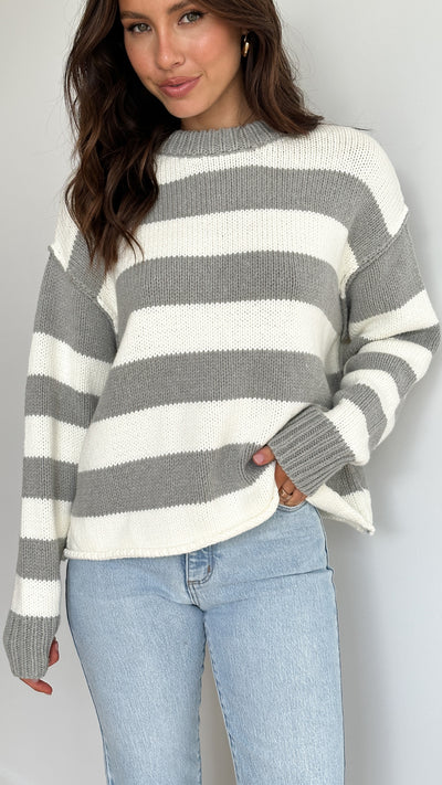 Load image into Gallery viewer, Jadin Knitted Jumper - Grey / White Stripe - Billy J
