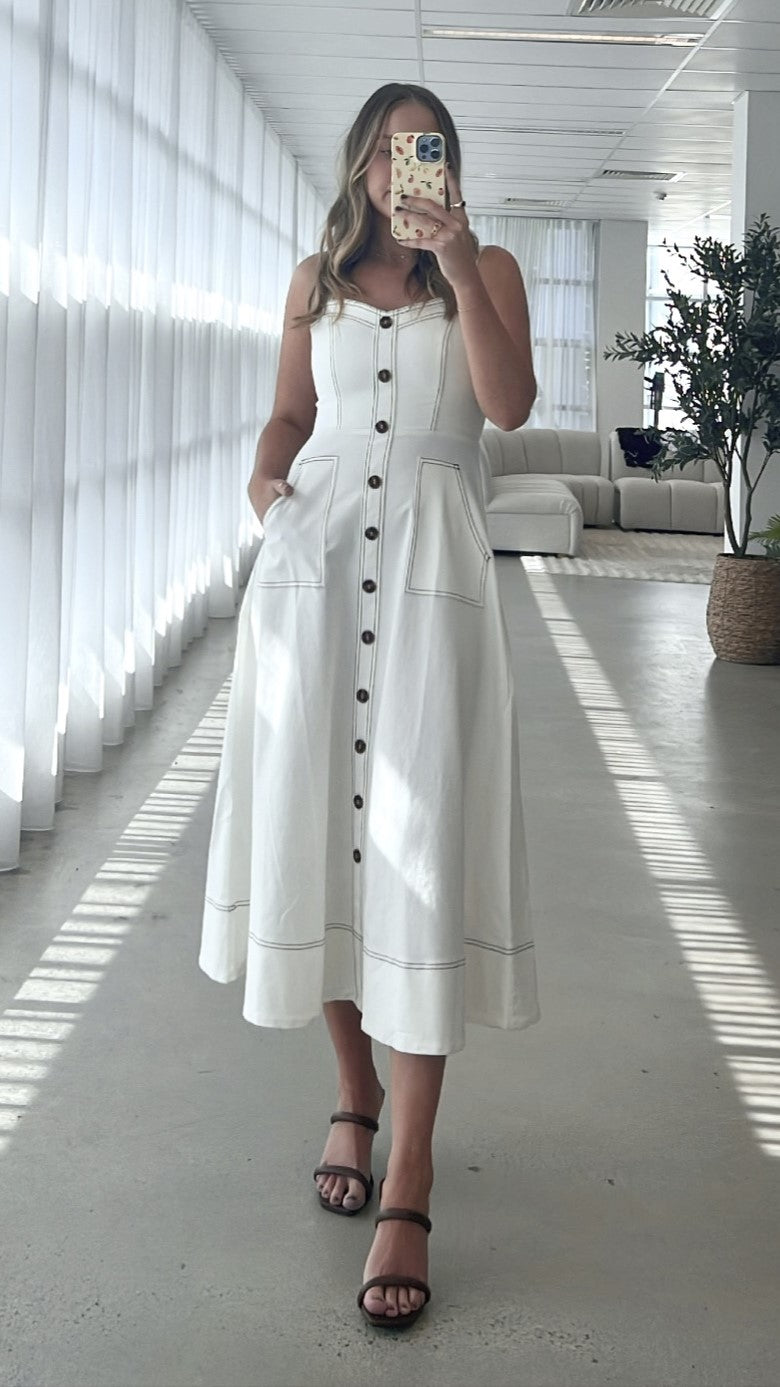 Indigo Midi Dress - White Denim - Billy J