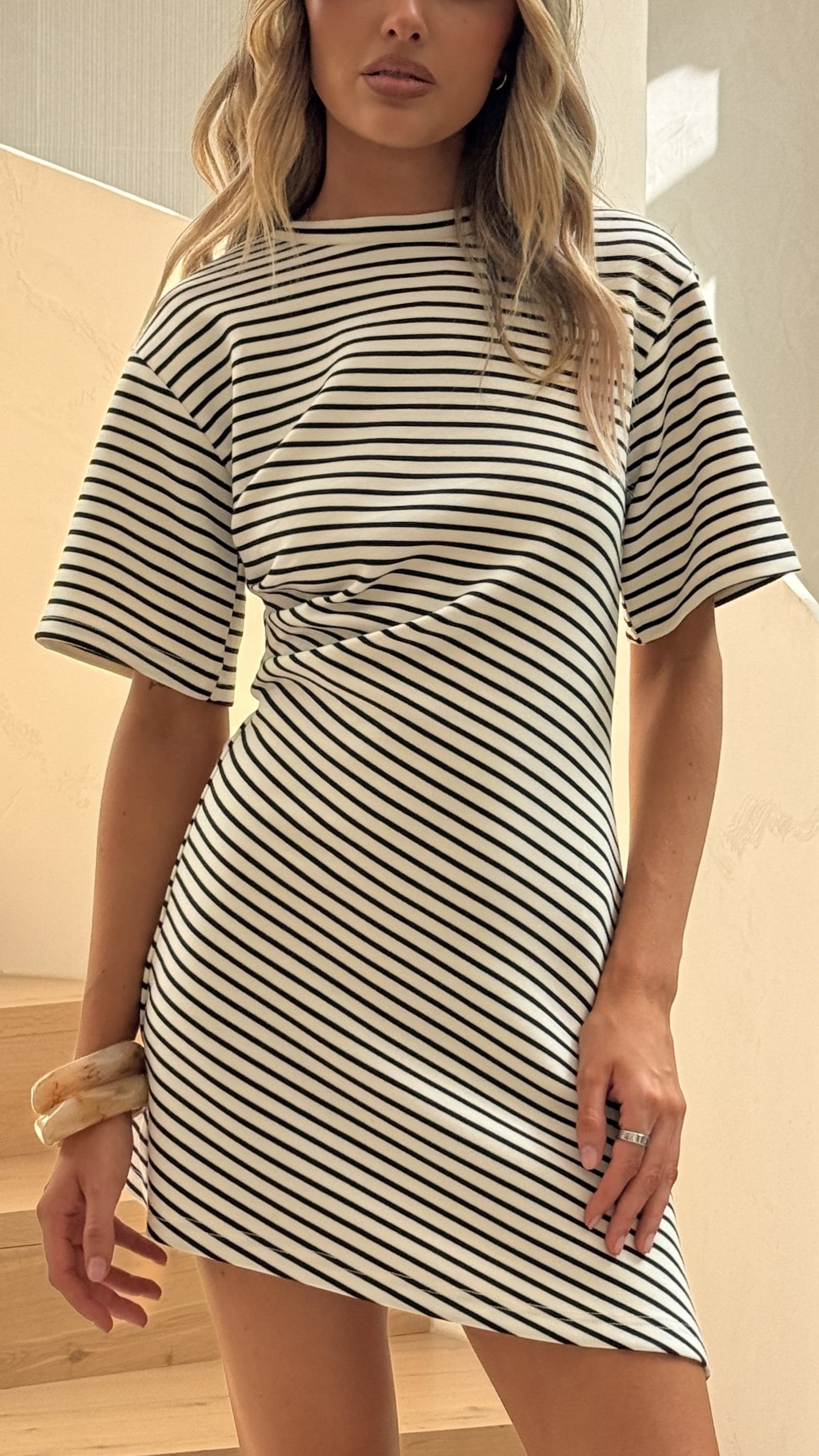 Skylah Mini Dress - Black/White Stripe - Billy J