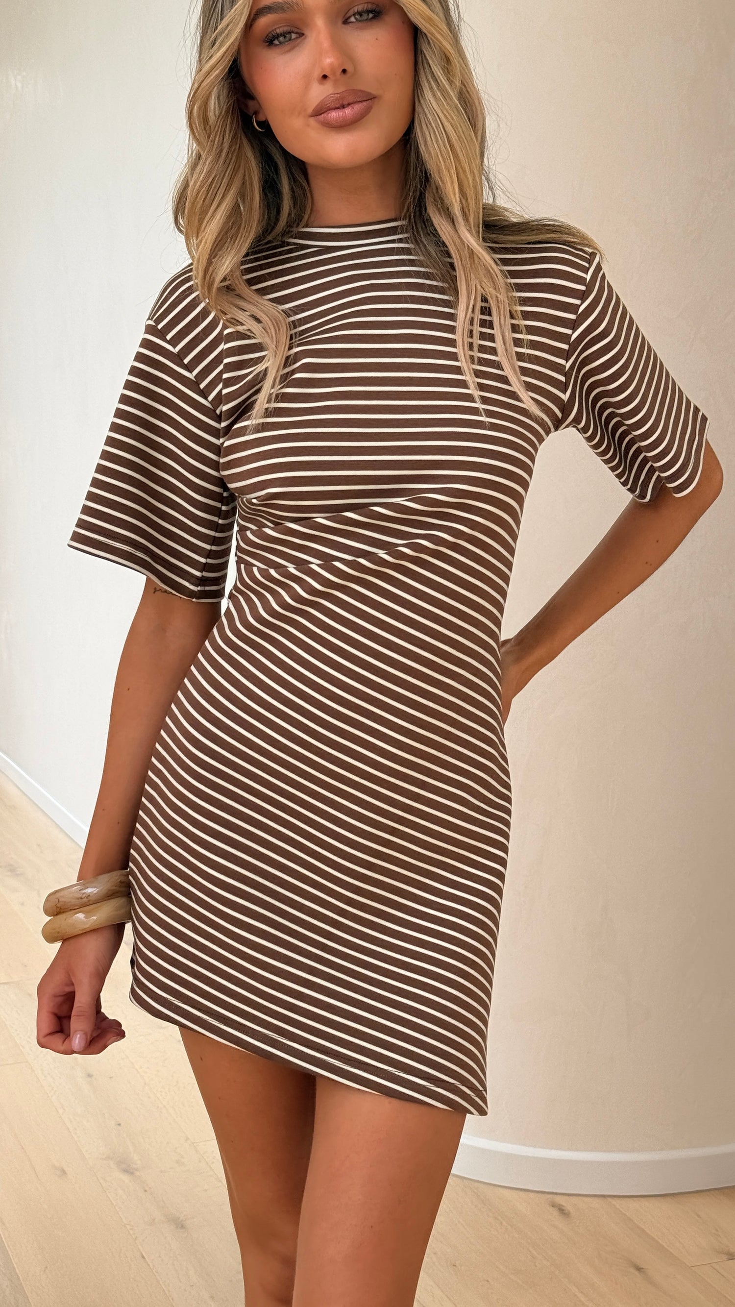 Skylah Mini Dress - Brown/White Stripe - Billy J