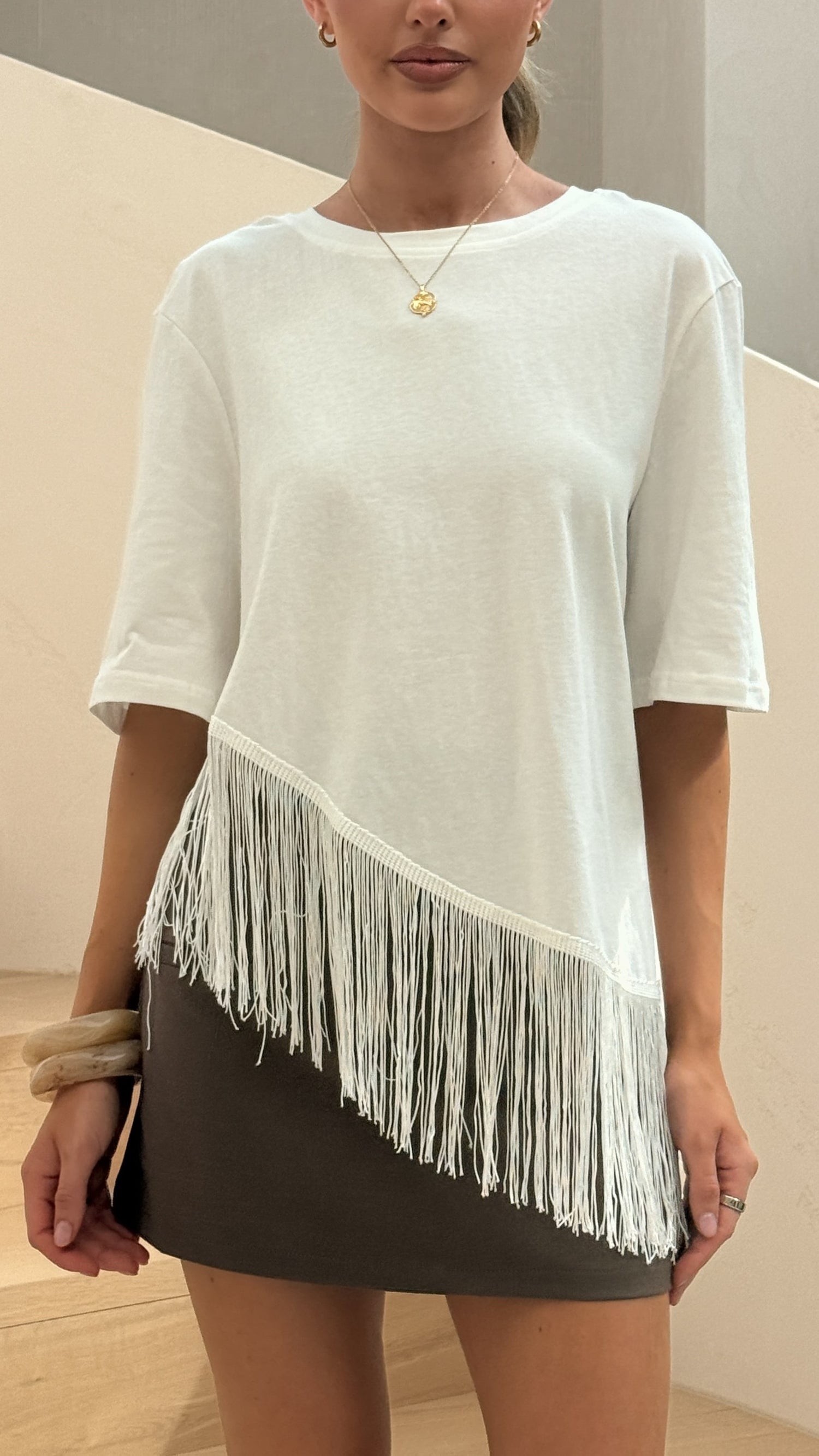 Lina Fringe Top - White - Billy J