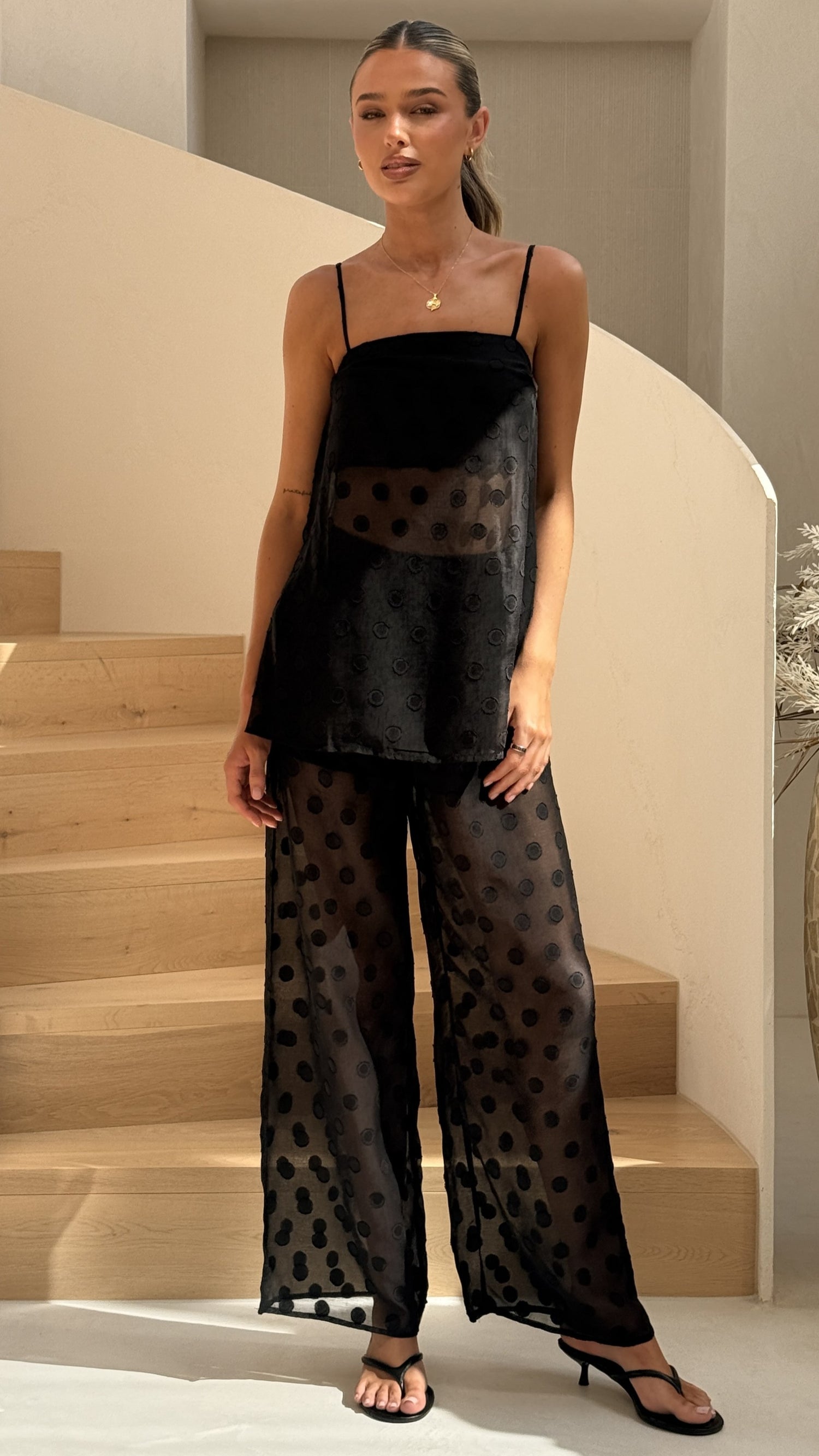 Rubi Top and Pants Semi Sheer Set - Black Spot - Billy J