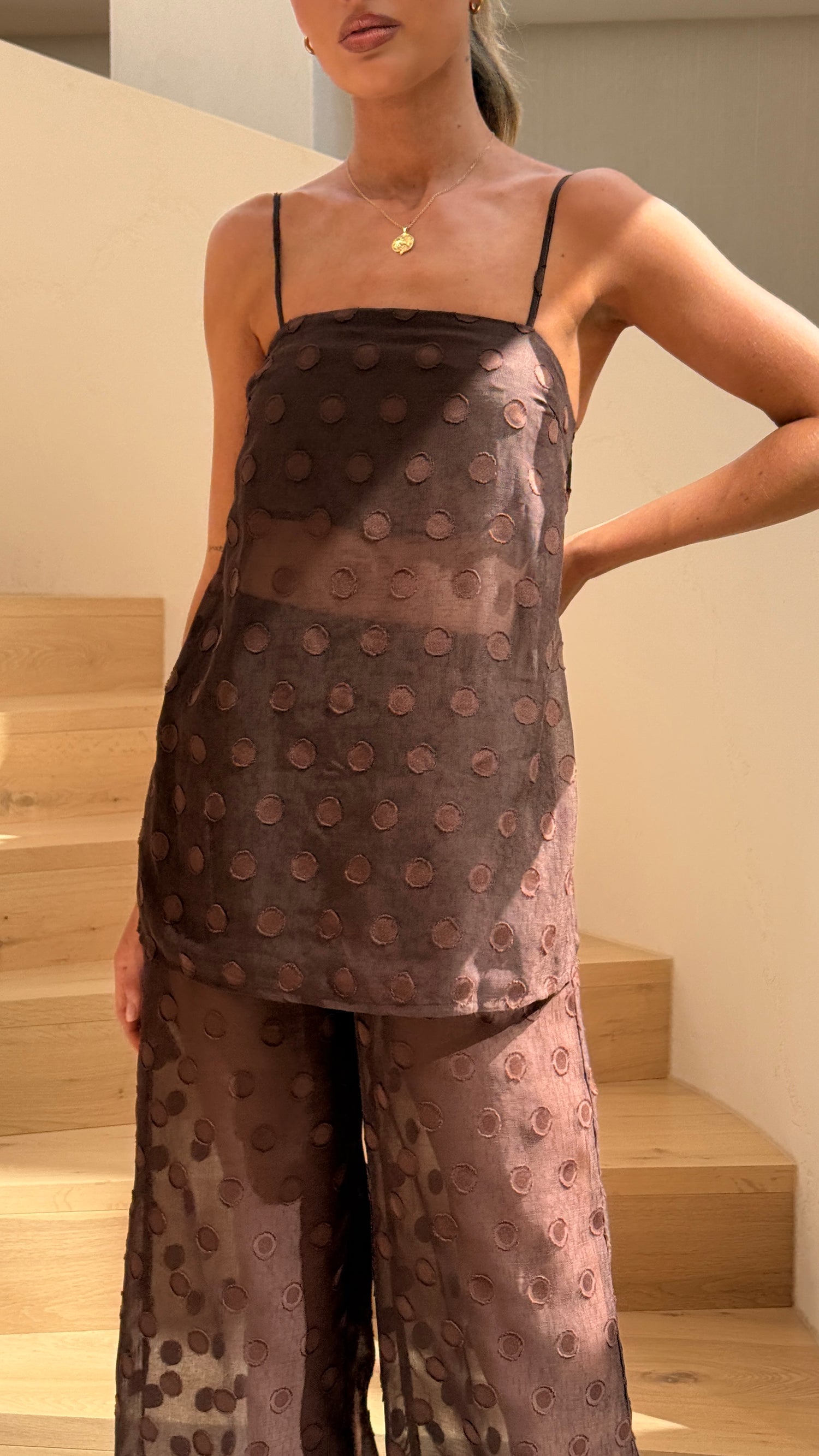 Rubi Top and Pants Semi Sheer Set - Chocolate Spot - Billy J