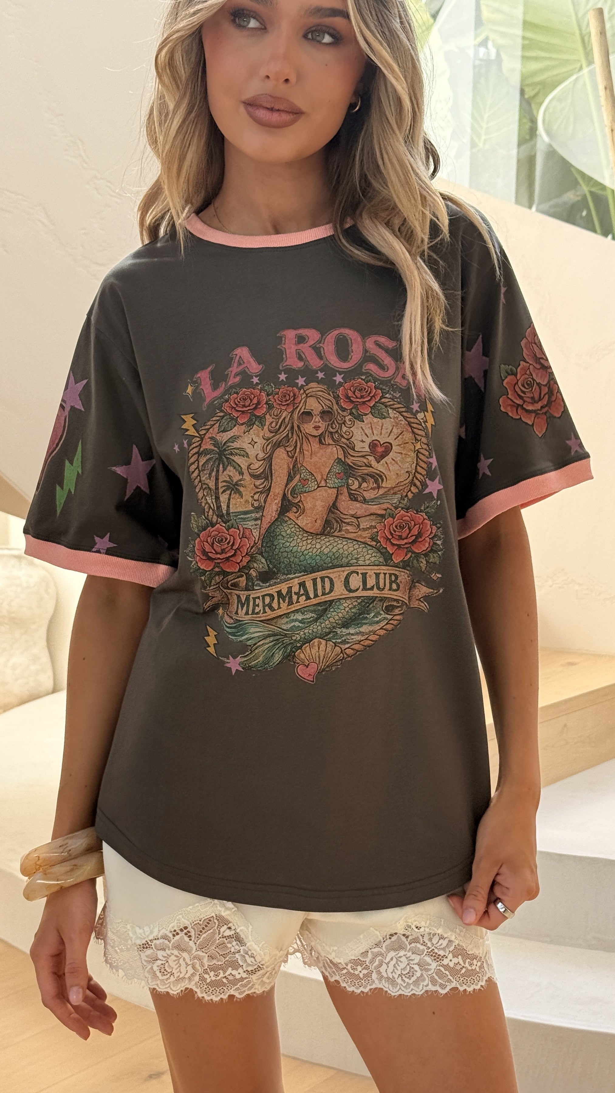 La Rosa Tee - Charcoal/Pink - Billy J