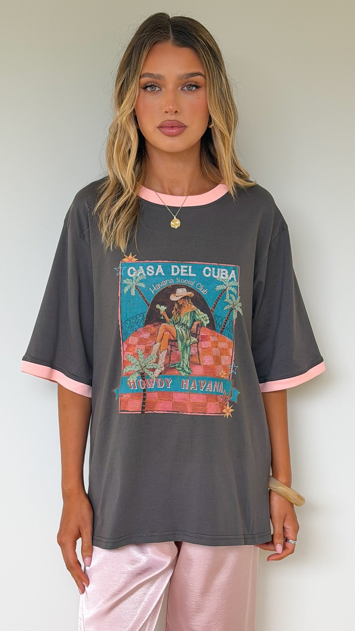Howdy Havana Tee - Charcoal/Pink - Billy J