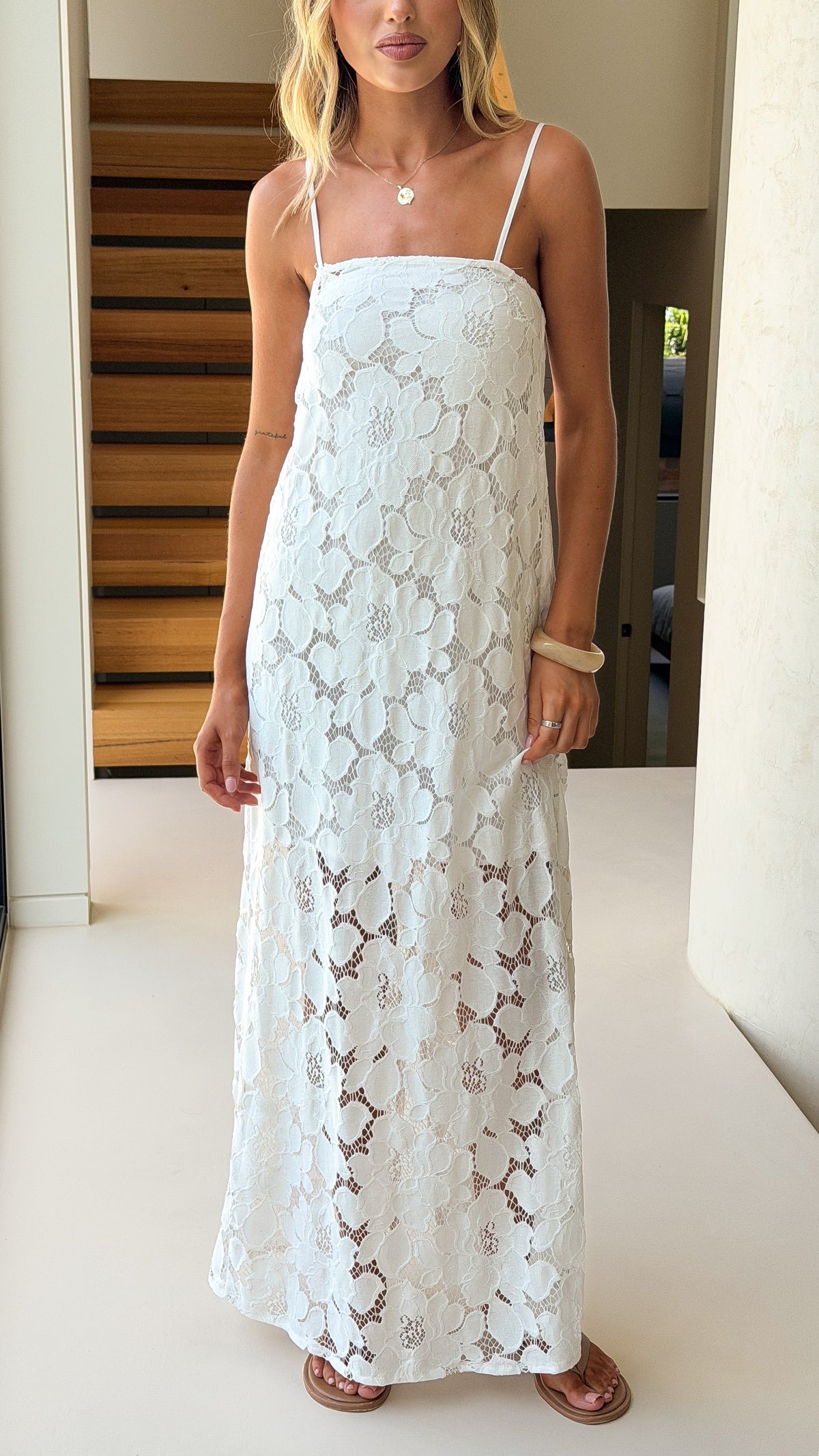 Oaklynn Maxi Dress - White/Lace - Billy J