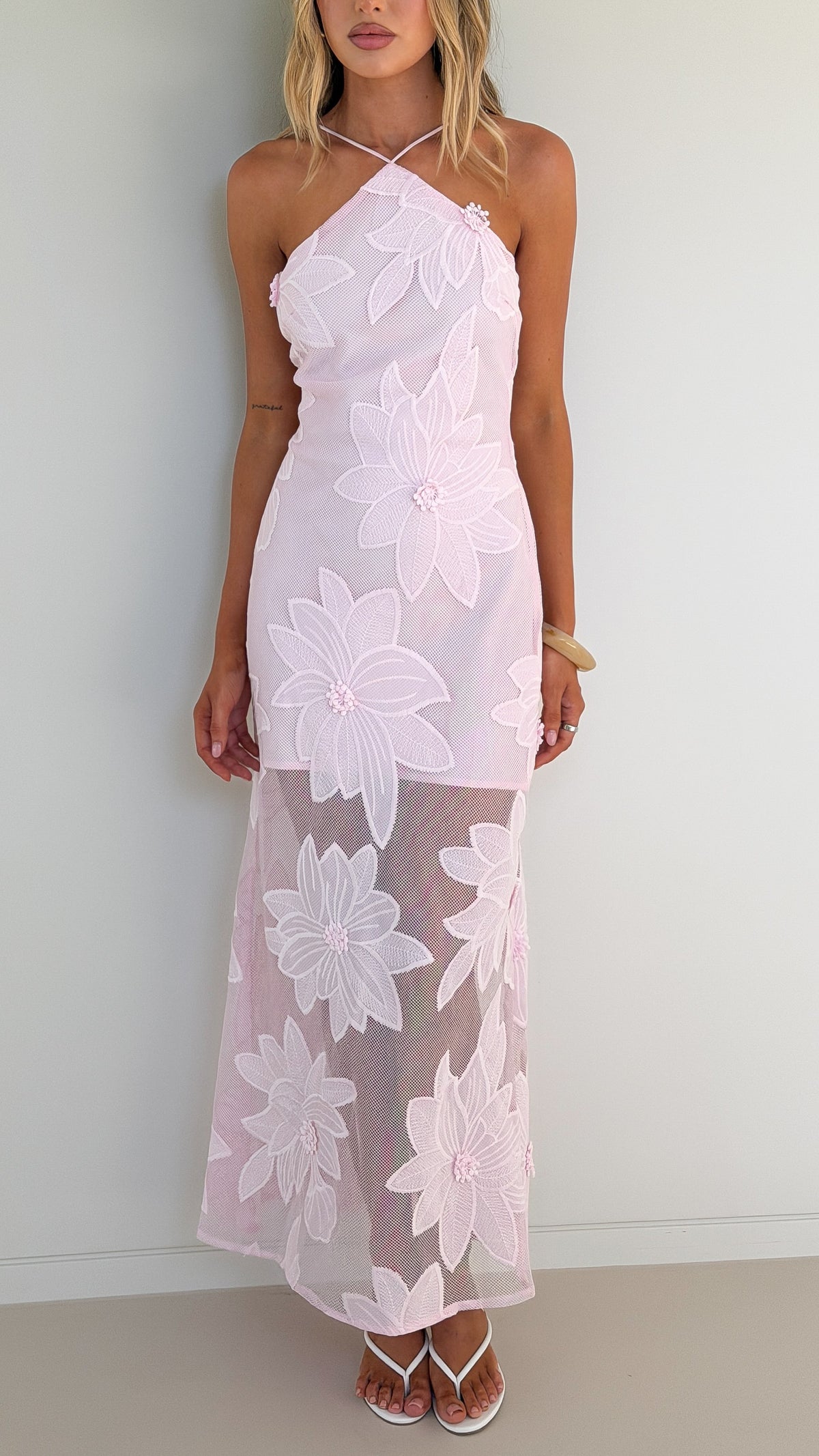 Colette Lace Maxi Dress - Baby Pink - Billy J
