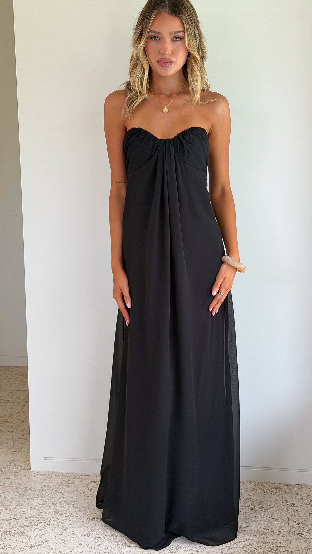 Olivia Strapless Maxi Dress - Black - Billy J